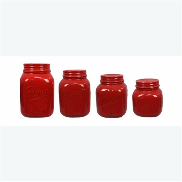 Youngs Ceramic Mason Jar Canister, Red - Set of 4 19695